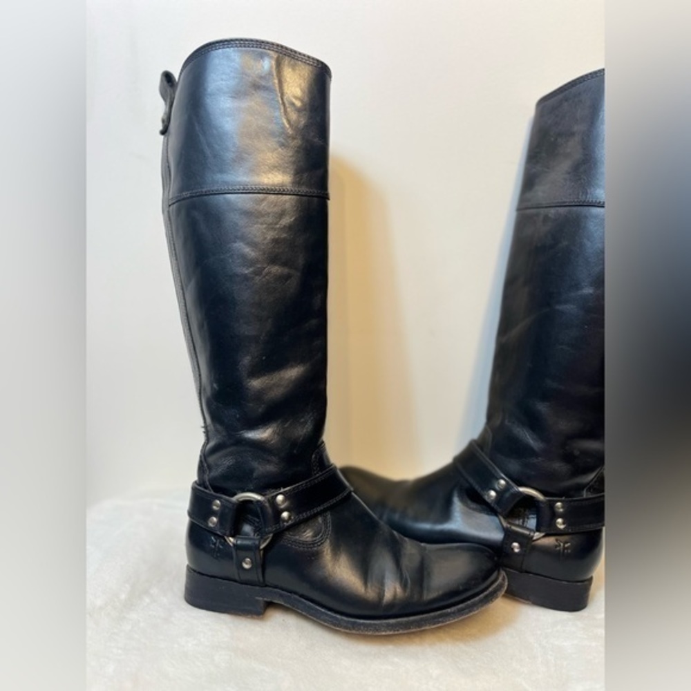Frye Black Leather Combat & Moto Boots